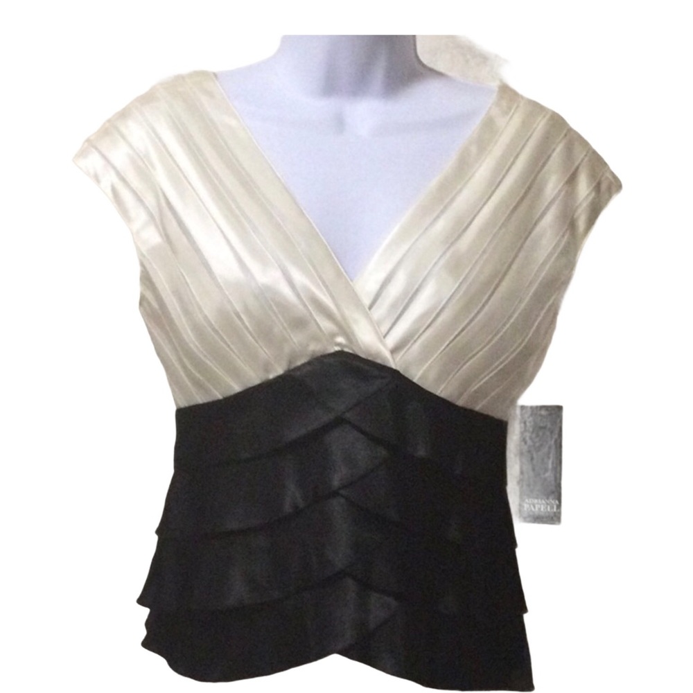 NEW Adrianna Papell Evening Ruffle Shutter Pleated Layer Top Blouse Sz 6.